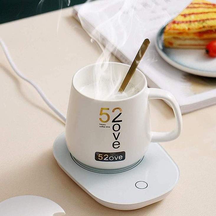Chauffe-Tasse USB – Plaque Chauffante Pour Café, Thé – Bois Et Métal – Maintient La Boisson Chaude Sur Bureau Ou à La Maison